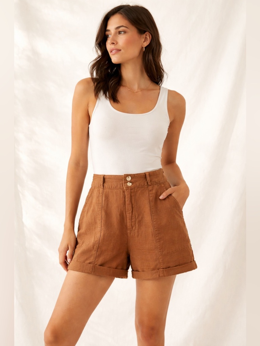 Joie Linen Lyocell High Waist Tailored Shorts Quiet Luxury Sz 2